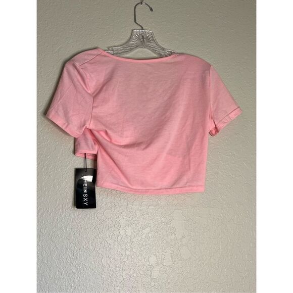 New Shein Barbie Pink crop wrap top Sz L - Picture 4 of 4